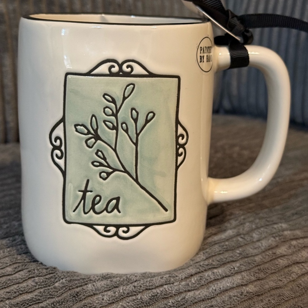 Rae Dunn Cream Mug with Green Tea Design